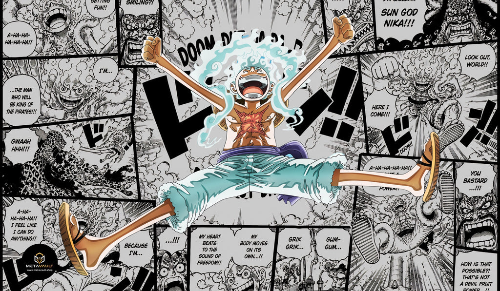 Luffy Gear 5 Sun God Nika One Piece TCG playmat full design, 24x14 inch premium anime playmat
