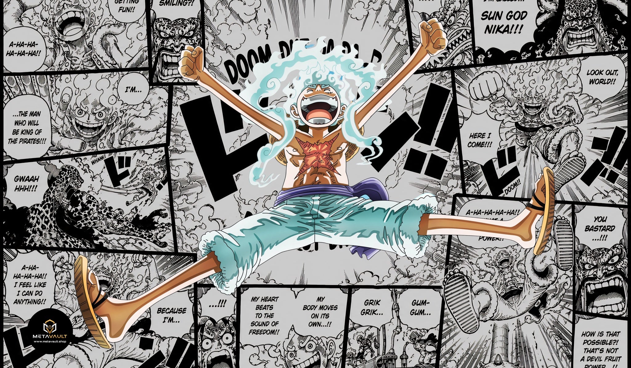 Luffy Gear 5 Sun God Nika One Piece TCG playmat full design, 24x14 inch premium anime playmat