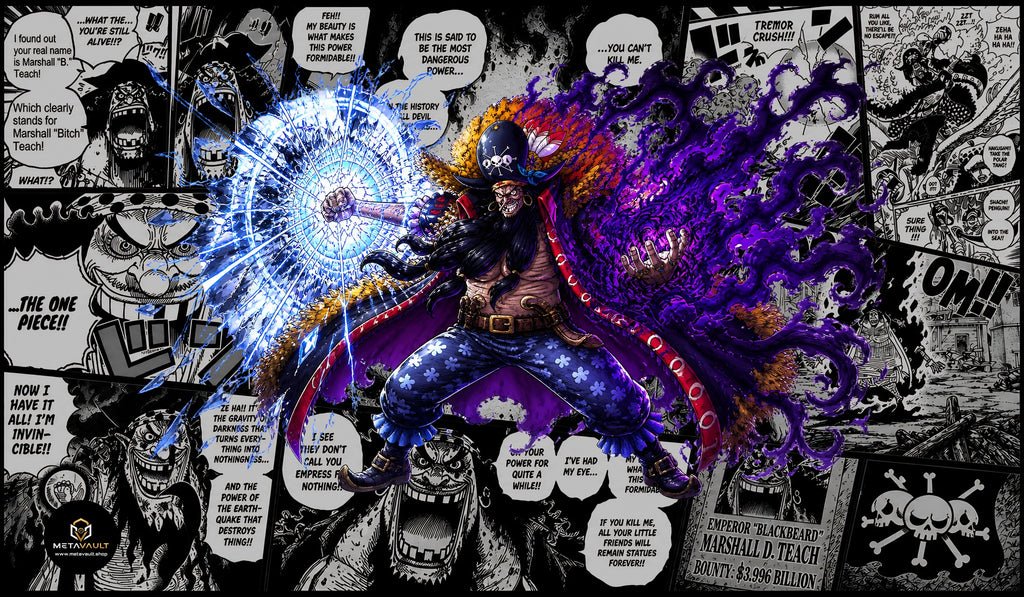 Blackbeard Marshall D Teach One Piece TCG playmat full design, 24x14 inch premium anime playmat
