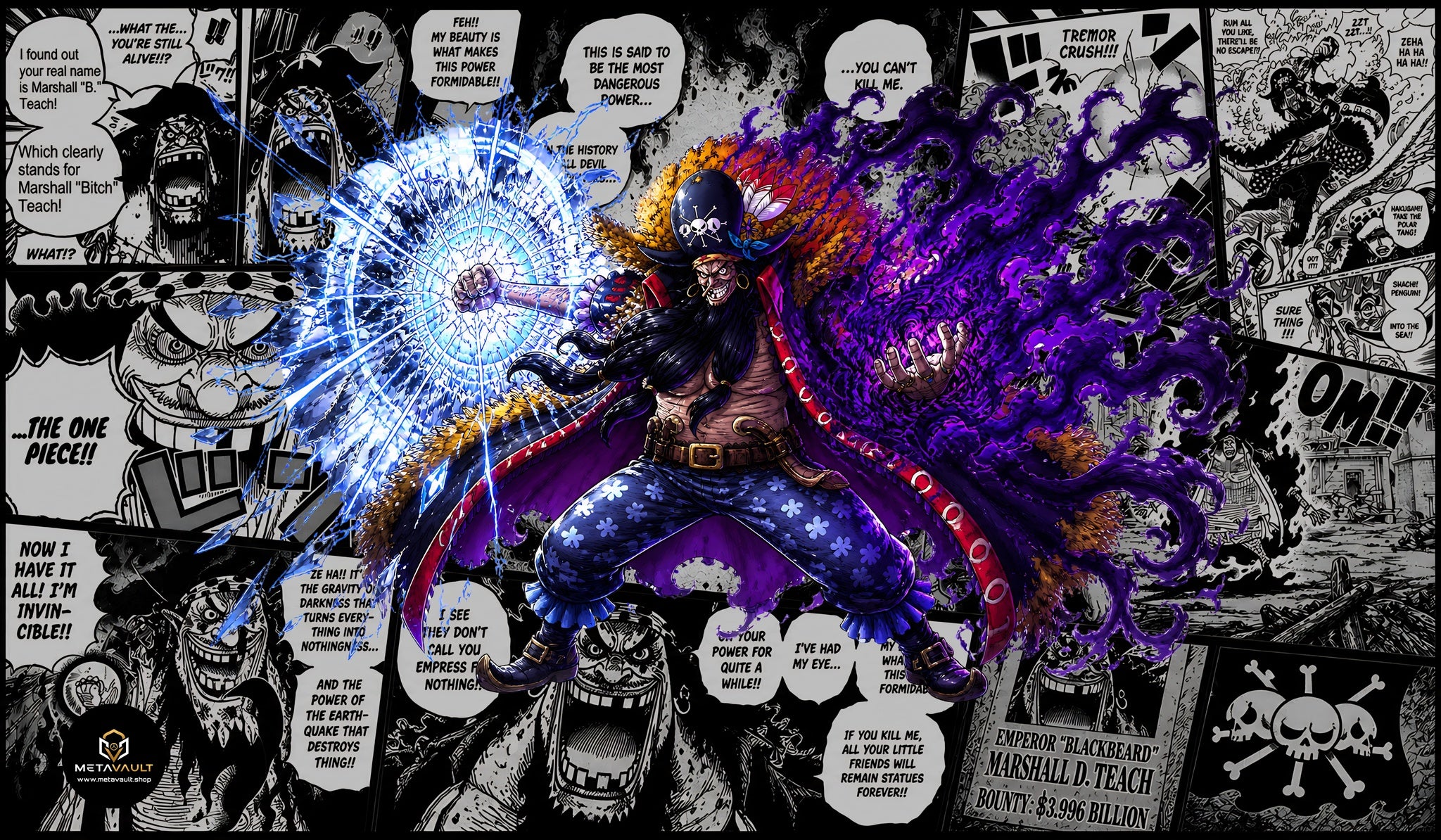 Blackbeard Marshall D Teach One Piece TCG playmat full design, 24x14 inch premium anime playmat
