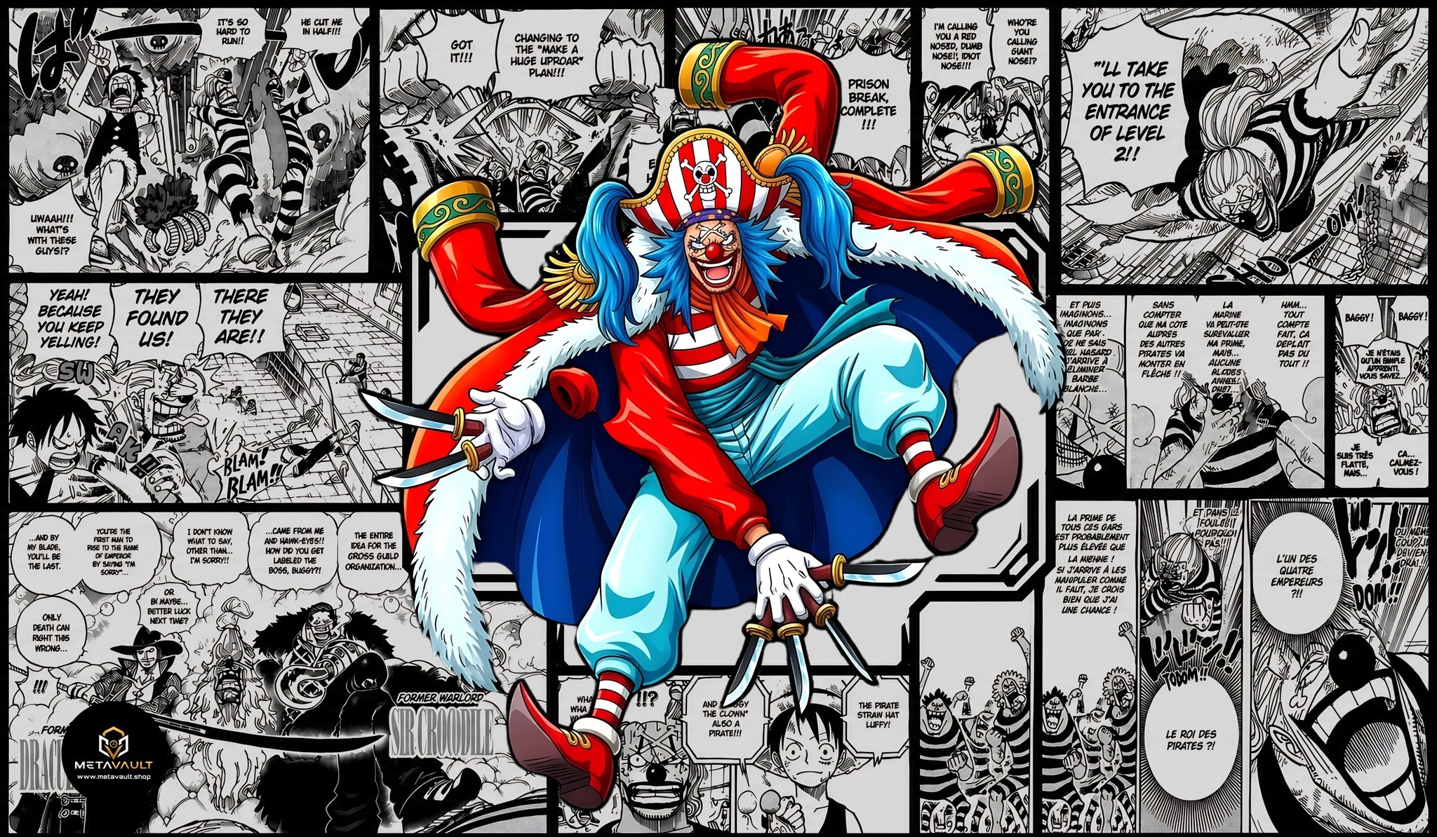 Buggy the Clown One Piece TCG playmat full design, 24x14 inch premium anime playmat