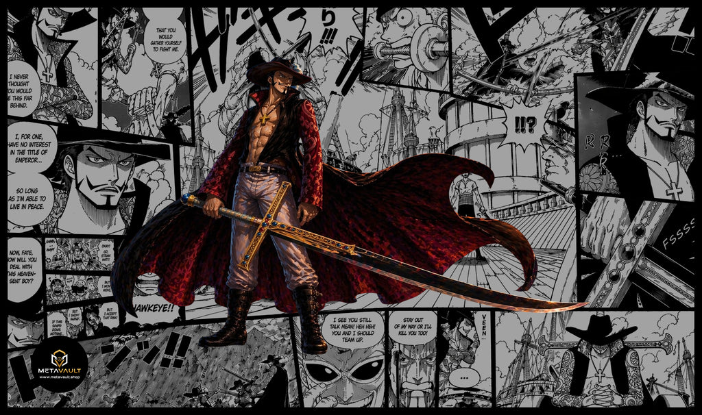 Mihawk One Piece TCG playmat full design, 24x14 inch premium anime playmat