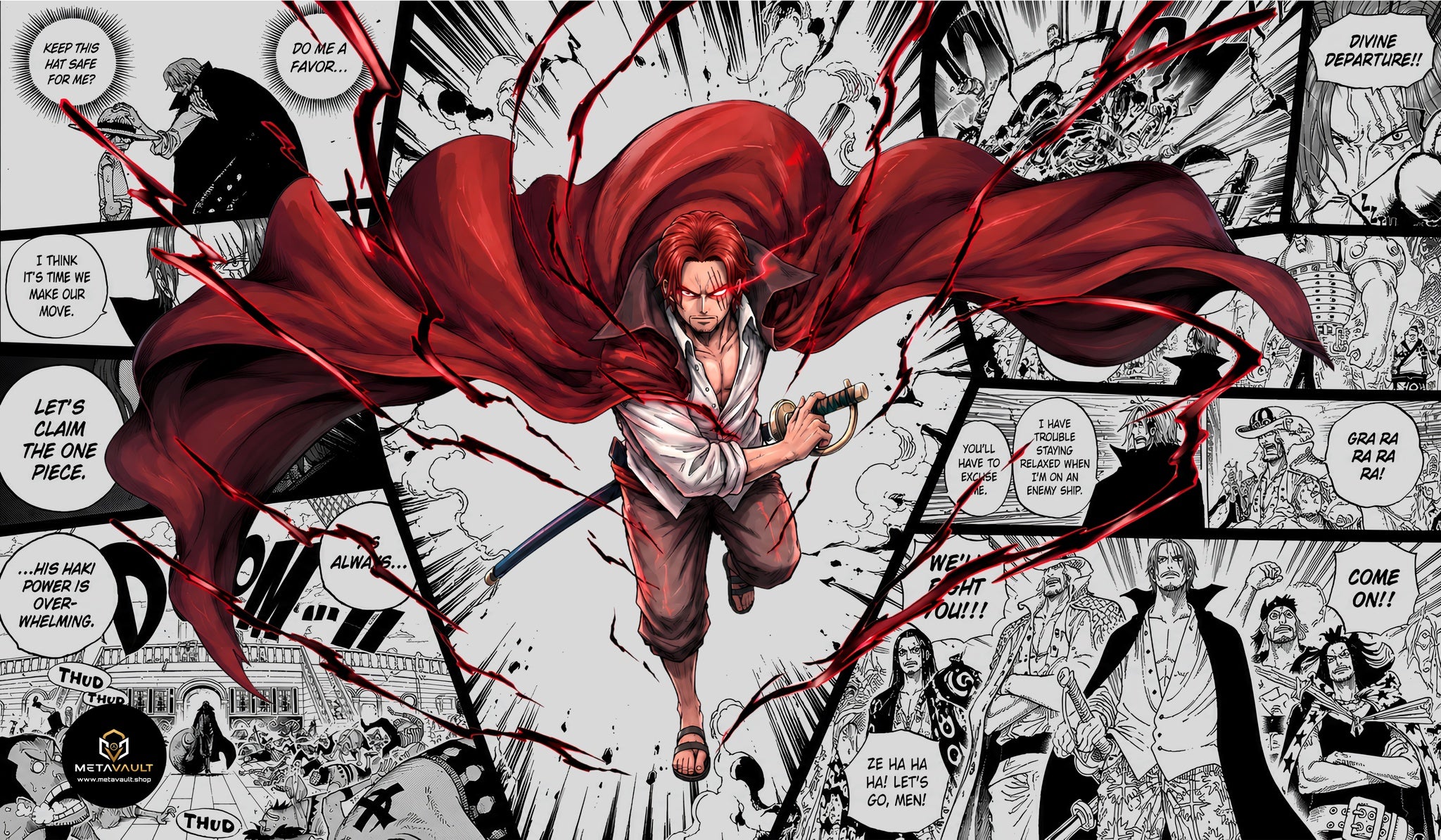 Red-Haired Shanks Manga Edition One Piece TCG playmat full design, 24x14 inch premium anime playmat