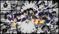 Kaido Dragon Form premium One Piece TCG playmat featuring the Azure Dragon surrounded by Wano manga panels with lightning effects and stitched edges.
