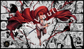 Red-Haired Shanks premium One Piece TCG playmat featuring Conqueror’s Haki effects over a black-and-white manga collage with stitched edges.