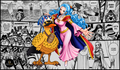 Vivi and Karoo Manga Edition One Piece TCG playmat by MetaVault featuring Nefertari Vivi and Karoo surrounded by black-and-white manga artwork.